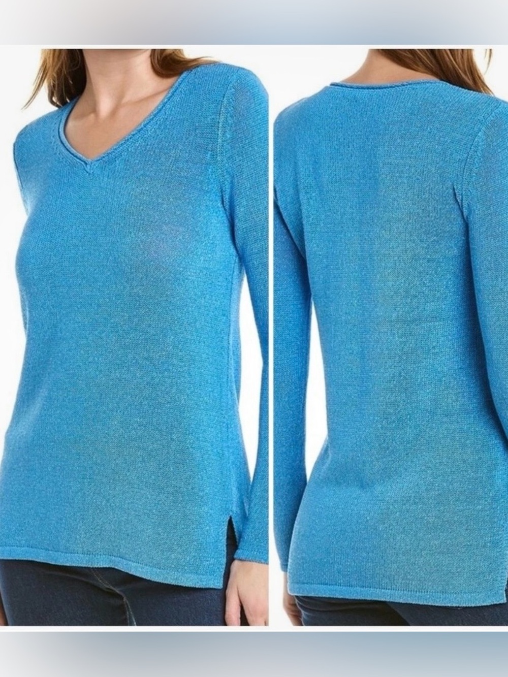 blue V-neck J McLaughlin Callum Sweater Havana knit yarn classic size small